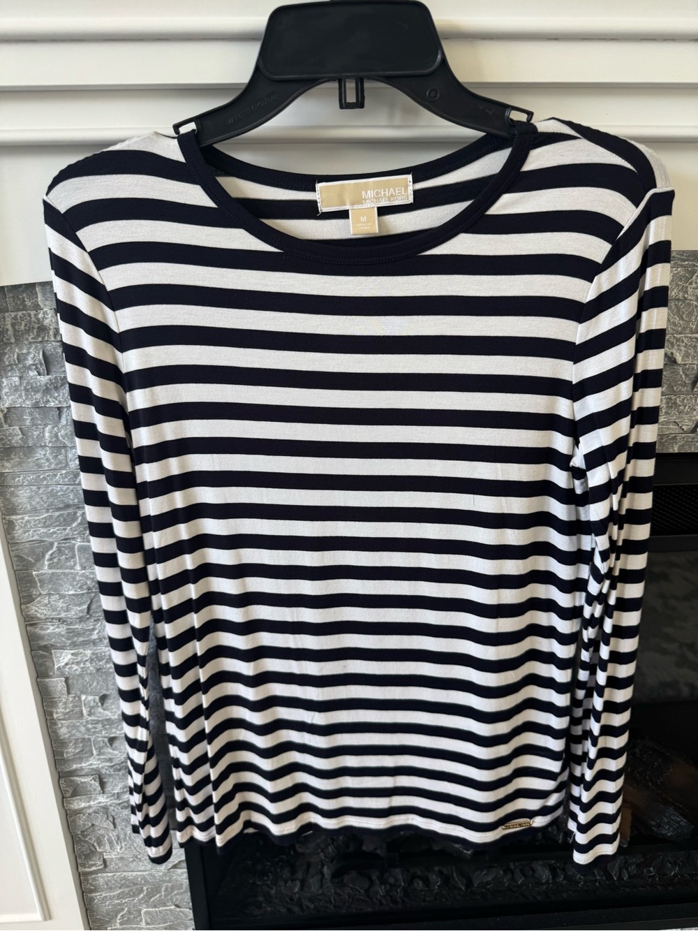 Michael Kors Black and White Striped Long Sleeve Tee